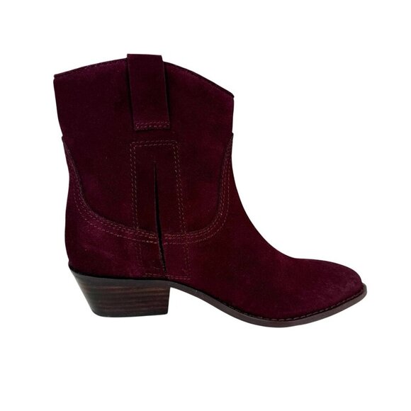 Lucky Brand Women's 6 Ankle Bootie Boot Suede Leather Western Cherry New/Sample - Picture 1 of 14